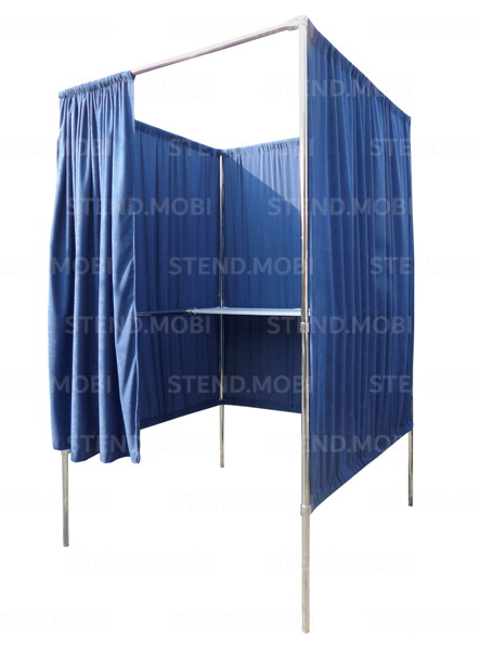 Кабинка для голосования (хромированные трубы, столик ДСП, ткань)